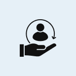 Hand supporting person with circular arrow.